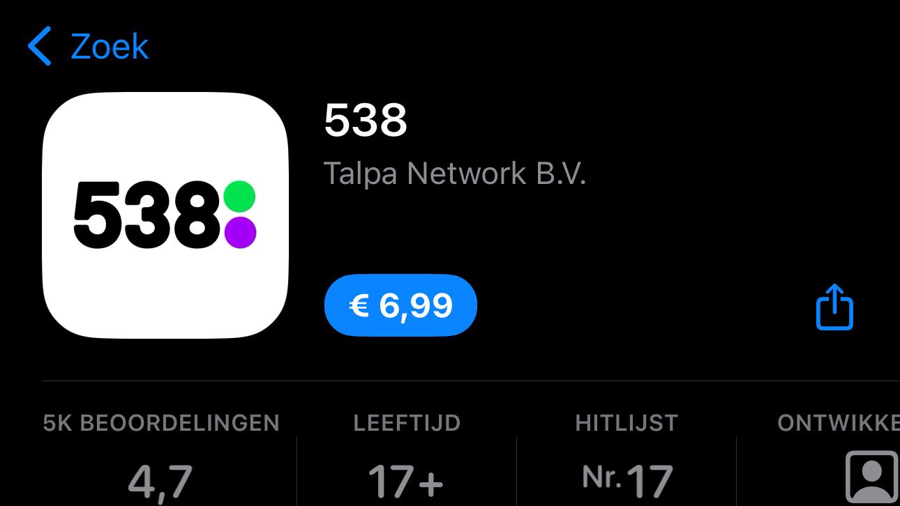 Gratis app van Radio 538 niet langer gratis